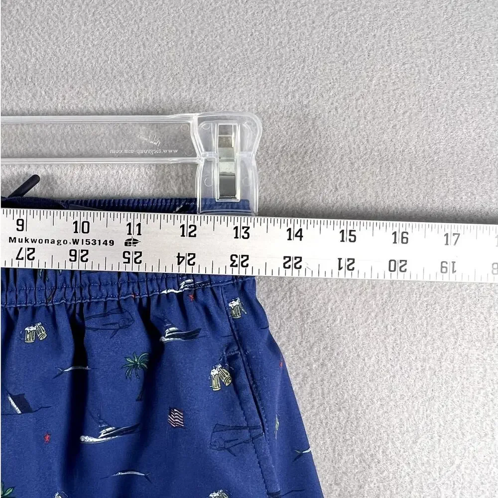 Huk Pursuit Volley Swim Trunks 5.5” Blue W/ USA Boats Mens Size Small